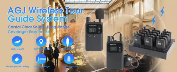AGJ Wireless Tour Guide genuine System 1 Transmitter 15 Receivers 1 Charger
